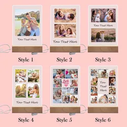 Customized Photo and Text Acrylic Plaque with Wooden Base Night Light - Unique Gift - 3 colors light (Style 2)