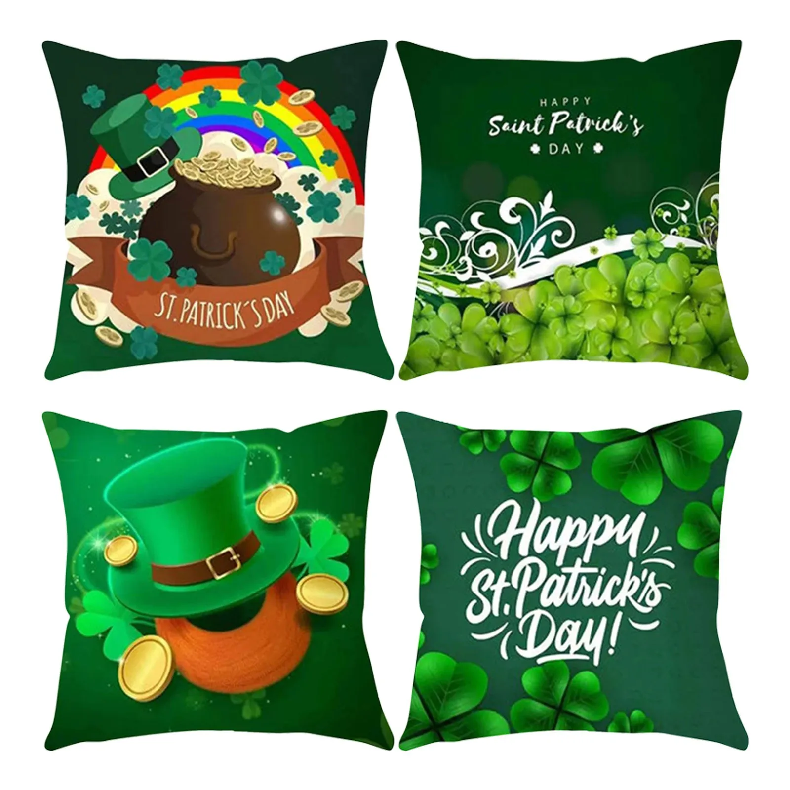 

4pcs St Patricks Day Pillow Covers 18x18 Inch Linen Throw Pillowcases For For Couch Holiday Home Decorations