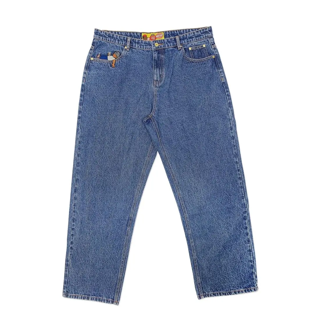 

American Retro Street Hip Hop Cartoon Portrait Embroidery Jeans Y2k Baggy High Waisted Black Jeans Women Straight Wide Leg Pants