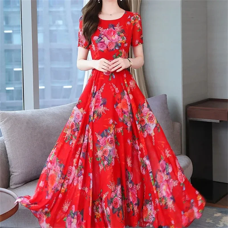 

Женское шифоновое платье с цветочным принтом, Элегантное Длинное платье для выпускного вечера, новая летняя одежда для женщин, повседневное пляжное платье для отпуска в Корейском стиле, 2024