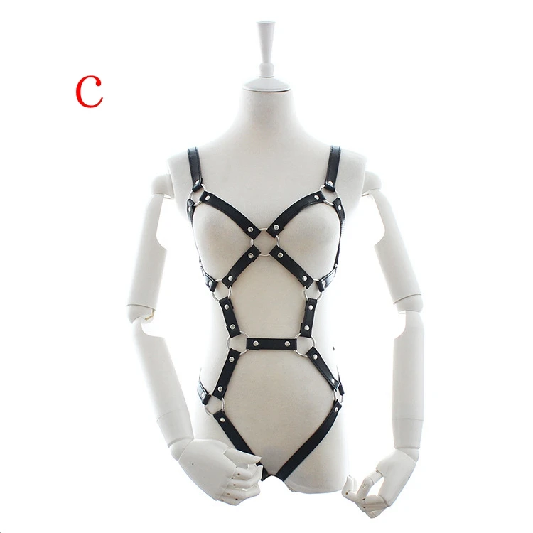 Arnés corporal de cuero PU para juegos de adultos para mujeres, fetiche, esclavitud, ataduras, cinturón de castidad con pechos expuestos_voghion.com