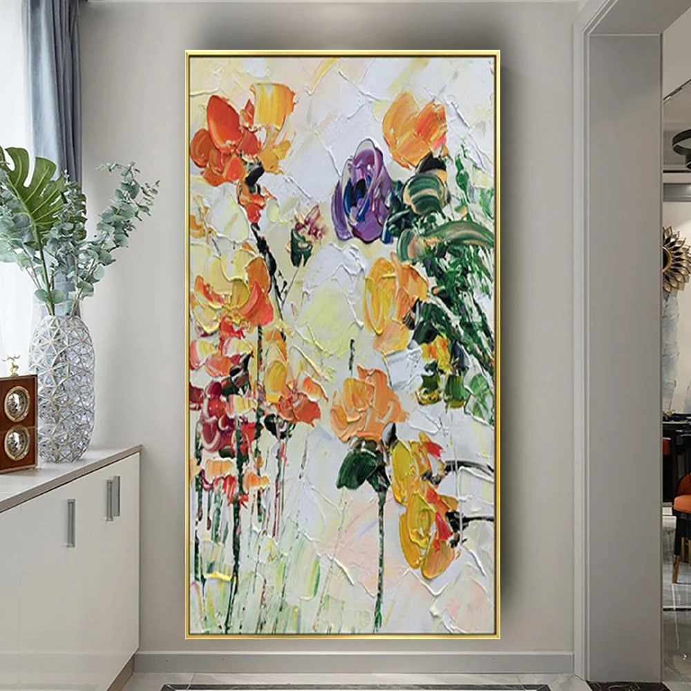

Abstract 3d Texture Floral Oil Painting On Canvas Flowers Posters Handmade Fashion Wall Art Picture Decor Living Room Home Mural