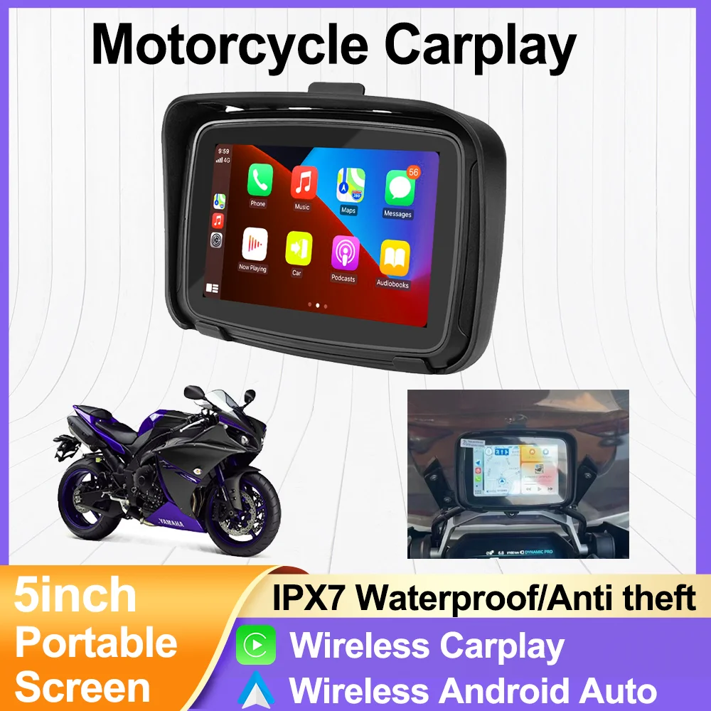 Navigazione Gps Carplay Motorcycle Schermo Portatile Da 5 Pollici Navigatore Per Moto Ipx7 Impermeabile Per Wireless Apple Carplay Per Moto Android Au