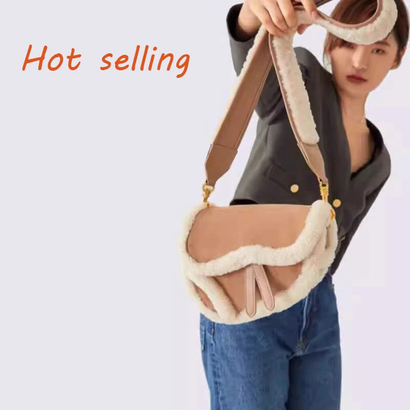 

Женская сумка-седло через плечо, Классическая дизайнерская брендовая Новинка 2023, Зимняя шерстяная сумка и кошелек, Женская винтажная сумка-мессенджер на плечо