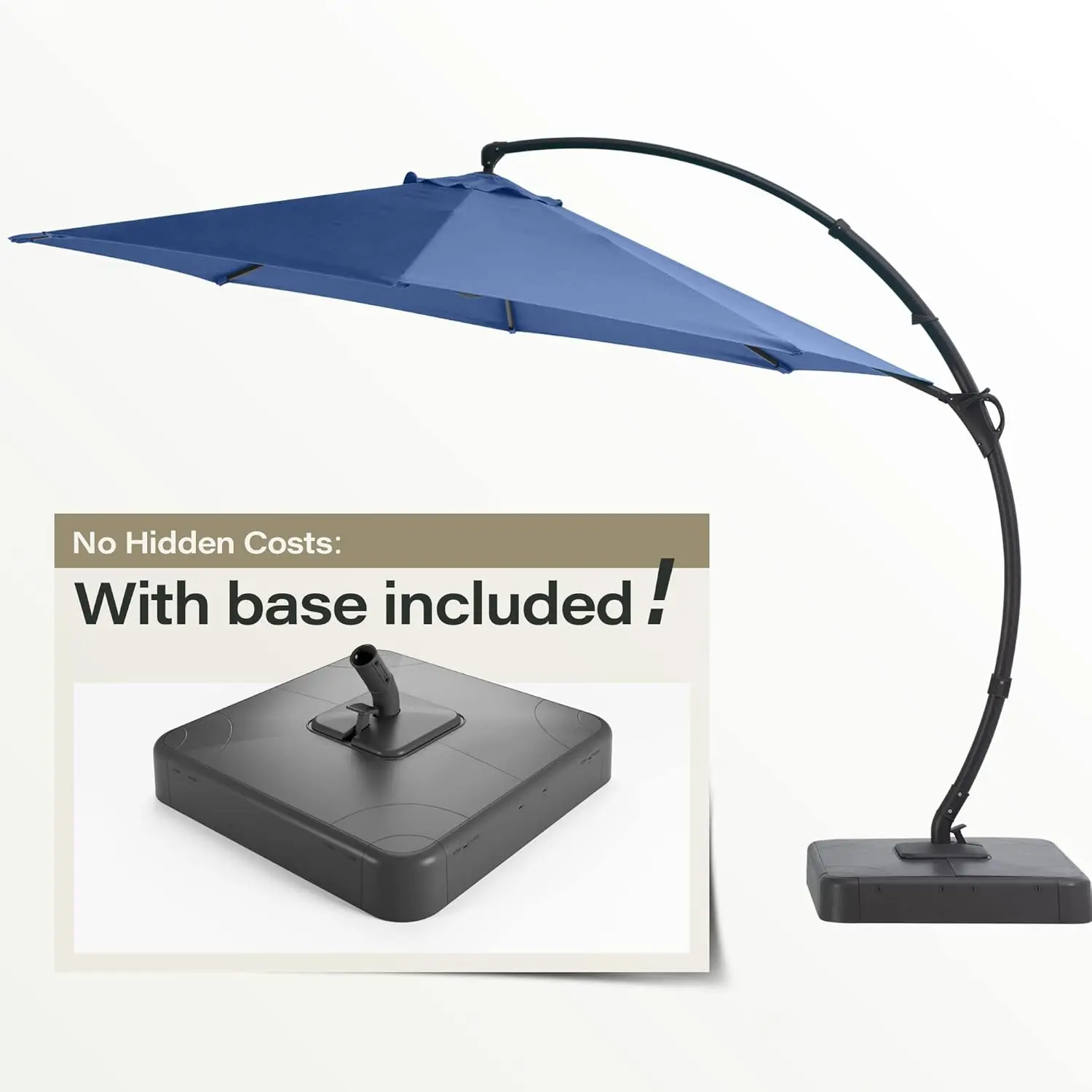 LAUSAINT HOME Outdoor Terrace Umbrella Includes Base, 11 Foot Luxury Curved Cantilever Umbrella, Can Rotate 360 &deg;