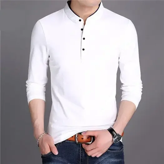 thumbnail image 1 of Polos de manga larga unicolor para hombre, sudaderas lisas para hombre, jersey ajustado y ajustado, ropa nueva y barata, talla S, marca alta, Emo Y2k, 1 of 5
