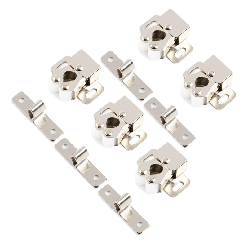 Set of 5 Double Roller Strong Hold Cupboard Cabinet Door Catches Easy to Install