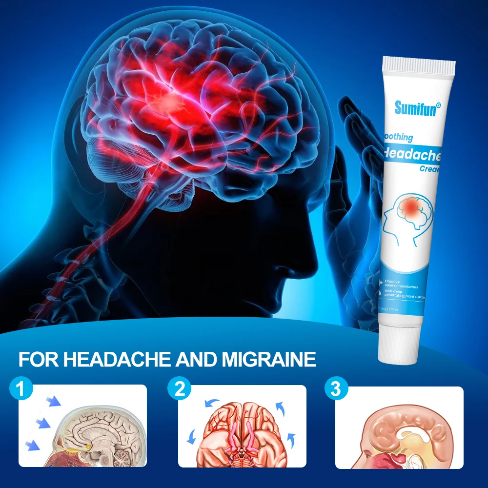 Sumifun Migraine Pain Relief Cream Brain Nerve Headache Plaster Dizziness Neuralgia Medical Cold Painkiller Ointment 1/3/5/10Pcs