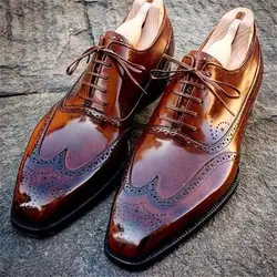 Classic Brogues Men Shoes Brown Black Business Square Head Carved Oxford Lace-up Red Sole Men Dress Shoes