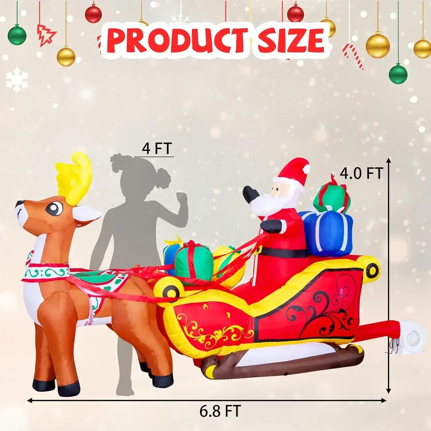 Christmas Inflatables Decoration Santa Claus Riding Sled Reindeer Inflatables Indoor Outdoor Decoration Yard Garden Party Decor