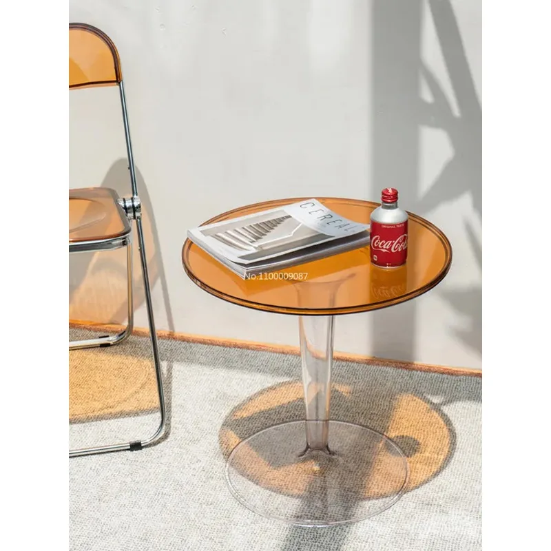 

Nordic simple transparent small coffee table round acrylic balcony designer movable small round table home coffee tables mesa