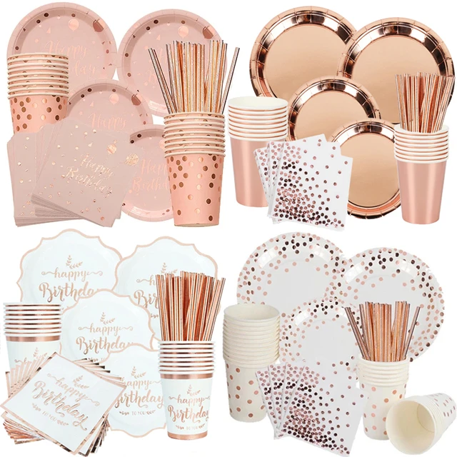 Stoviglie usa e getta per feste di compleanno in oro rosa piatti di  compleanno tazze tovaglioli decorazioni per feste di compleanno per adulti  Baby SHower - AliExpress