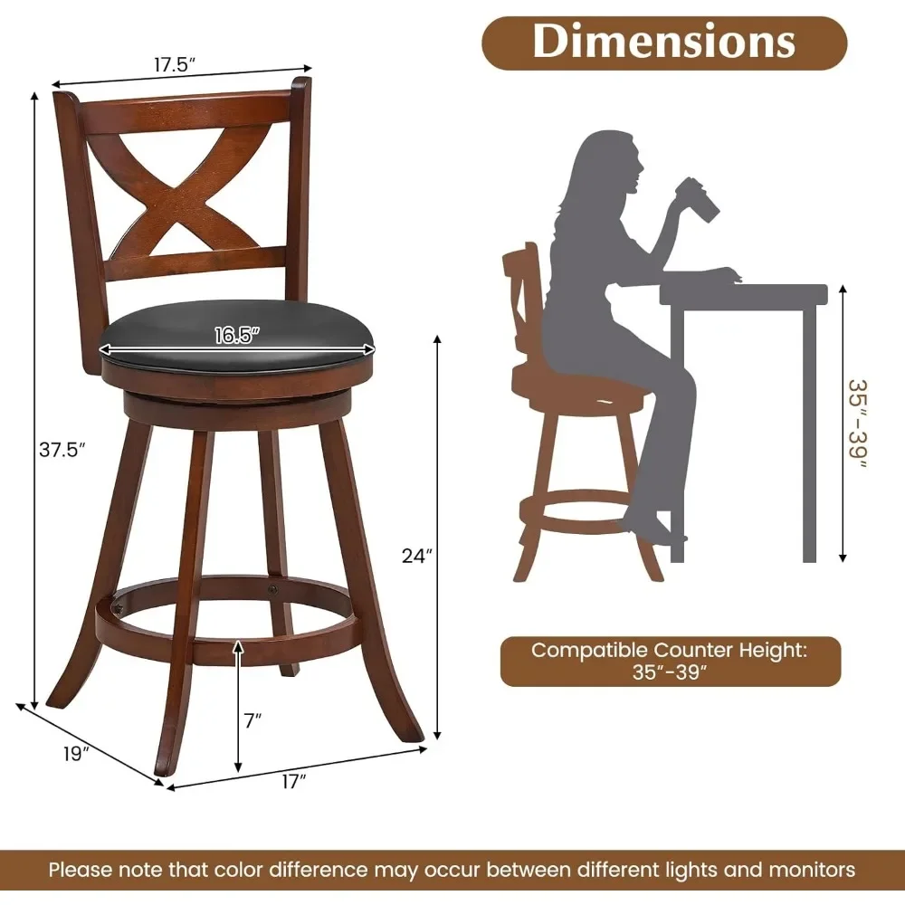 Bar Stools, Classic Counter Height Chairs with X-Shaped Open Back, Swivel Barstool Set for Kitchen Island, Pub, Bistro