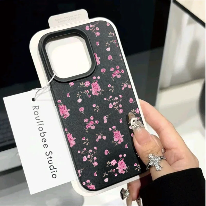 Pink Small Flowers Lichee Pattern Shockproof Phone Case