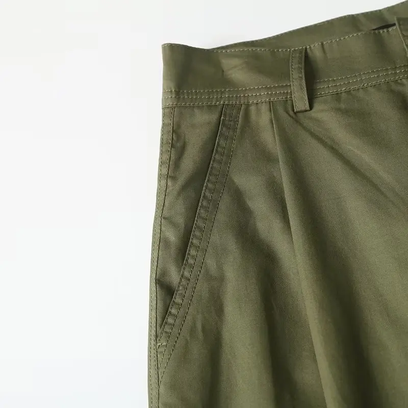 Jenny&Dave Fashion Pure Cotton Army Green Wide Leg Pants Women High Waist Bottom Ladies Casual Trousers