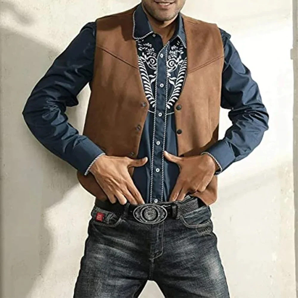 

Мужская куртка с V-образным вырезом, джинсовый приталенный мужской замшевый костюм в западном стиле, жилет для свадьбы