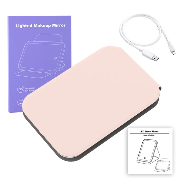 USB Led Makeup Mirrors With Lights Pink 360 Portable Foldable Smart Travel Facial Make Up Tabletop Mirror Cosmetic Vanity Miroir_voghion.com
