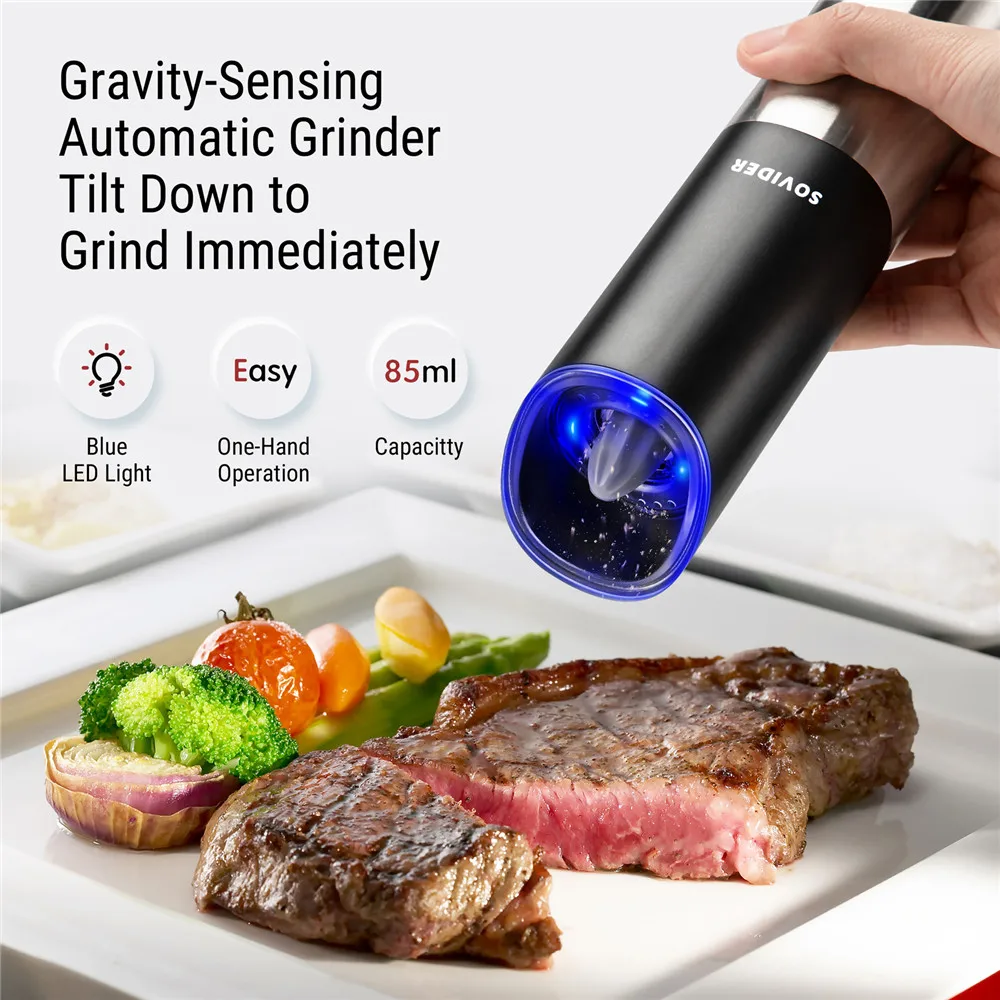 

Перезаряжаемая гравитационная электрическая мельница для перца и соли, автоматическая мельница для специй с сисветодиодный светильник ко...