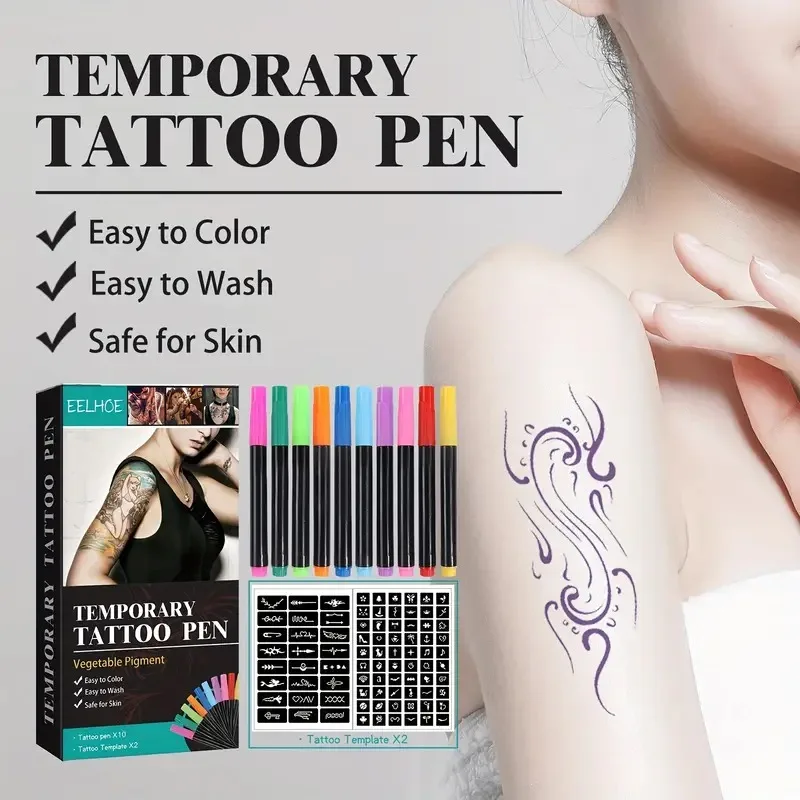 Temporary Tattoo Pen Set, Multi-Color, Temporary Tattoo Kit for