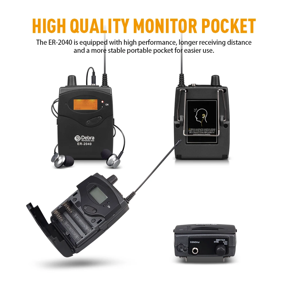 UHF IEM In-Ear Wireless Monitor System ER-2040 with Receiving Distance180m for S