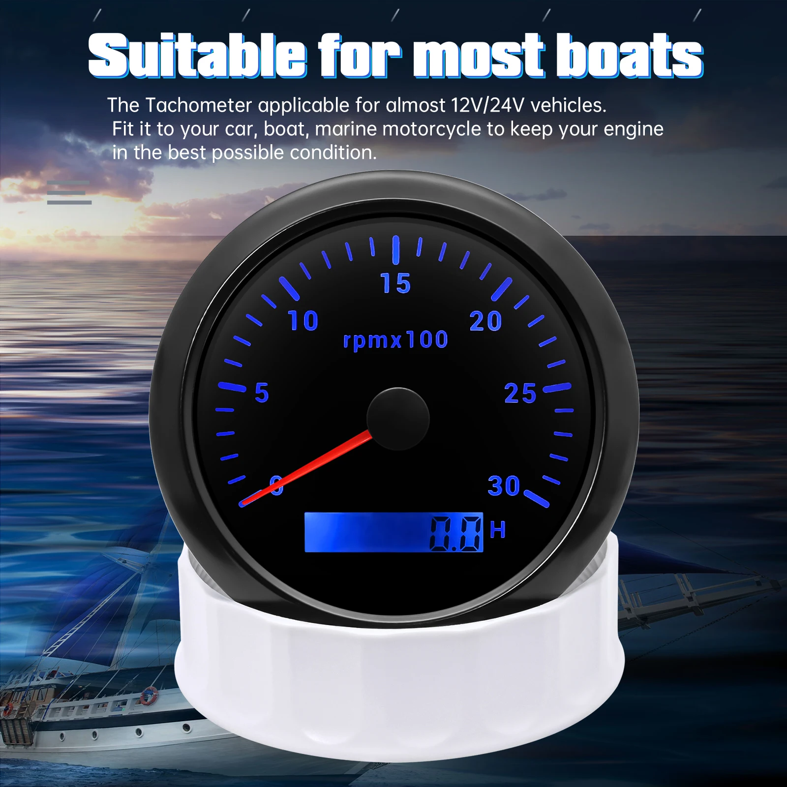 RPM Meter Tachometer Speed Gauge Digital Hour Meter Tach Sensor for Car Truck Boat 85mm 3k RPM 7 Color Backlight 12V 24V automobile gauge boat gauge