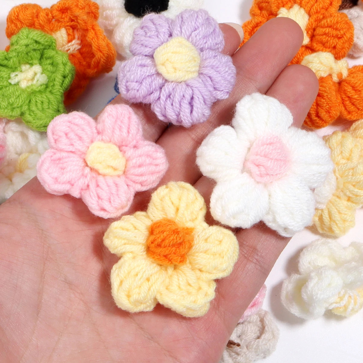10 teile/los Woolen Blume Hand-gestrickte Zubehör Für Puff Blume Patches Kleidung Tasche Schuhe DIY Handgemachte Handwerk Haar Clip decor – Detail 2