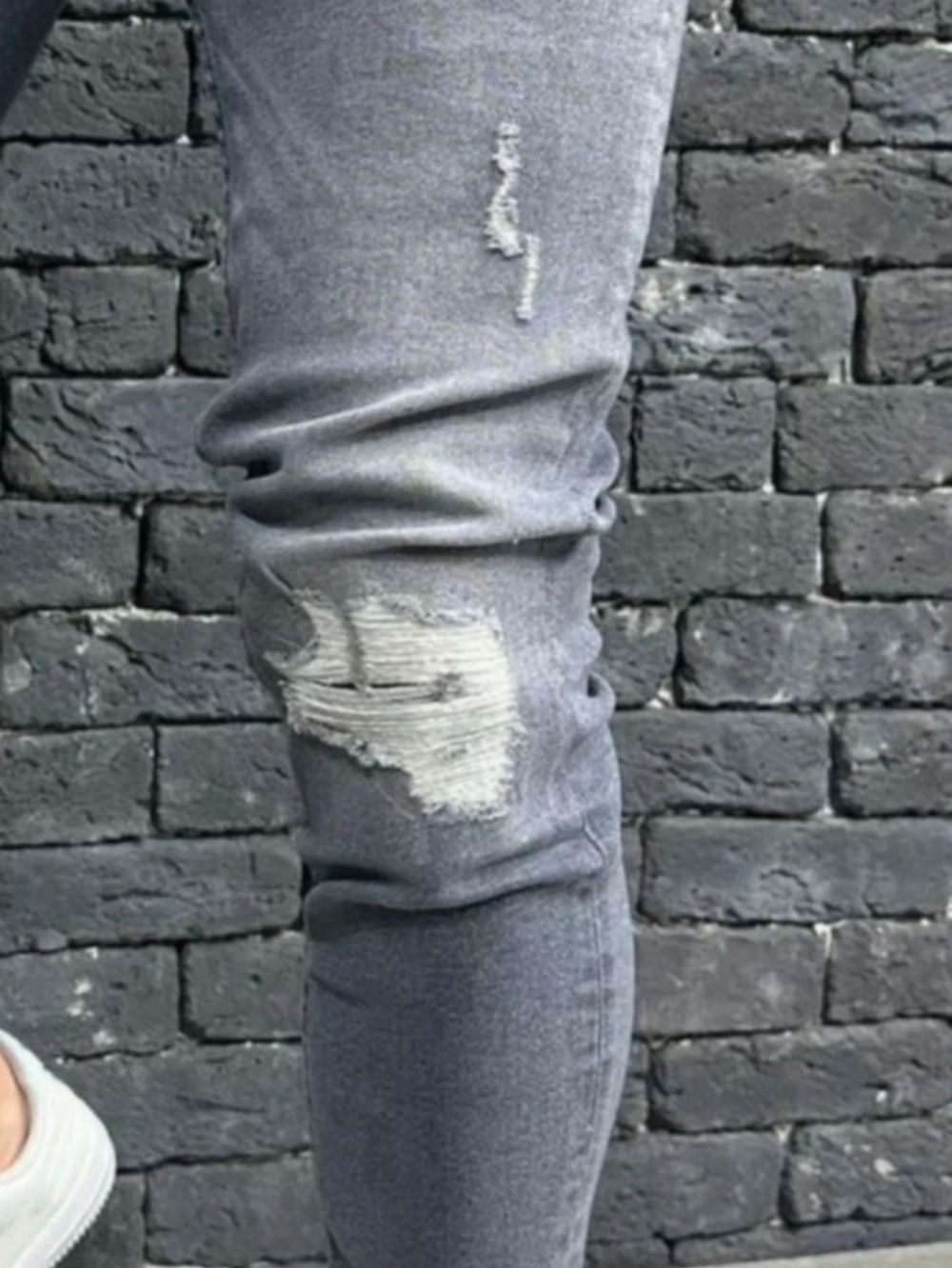Men High Street Holes Hiphop Stretch Skinny Jeans Trousers Stylish Ripped Distressed Male Jogging Slim Pencil Denim Pants