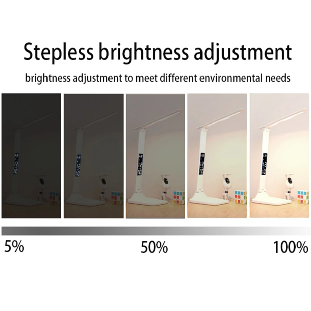 Folding Table Lamp USB Reading Touch Dimmable Eye Protection With Alarm Clock Thermometer LED Desk Lamp USB Charge Night Light 2