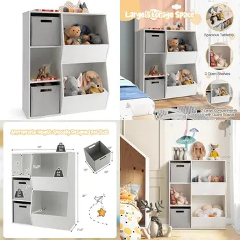 5-Tier Kids Bookshelf with Toy Storage Bins 1