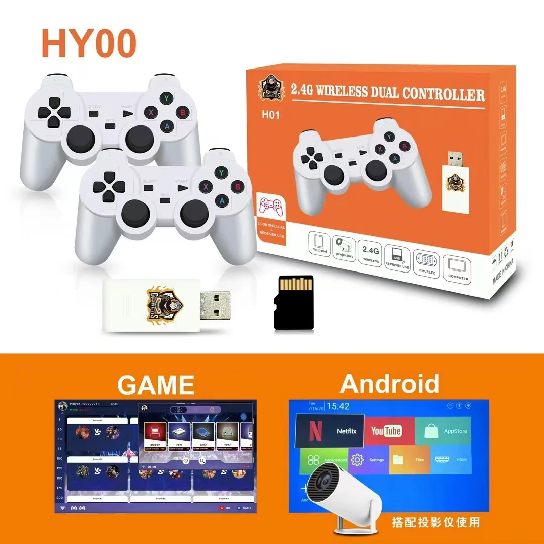 HY00 Retro video game consoles Portable Intelligent 4K 1080P Projector Remote Control Mini Android Home For N64 Game Box