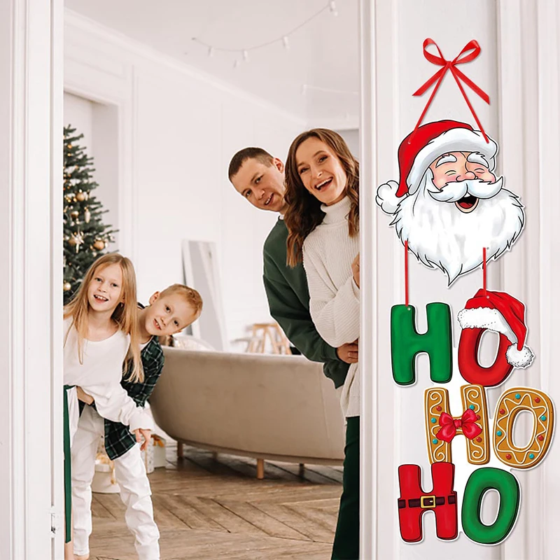 

1pcs Hanging Welcome Sign Merry Christmas Decoration Door Listing Banner Wall Plaque Party Pendant Ornament Santa Claus Snowman