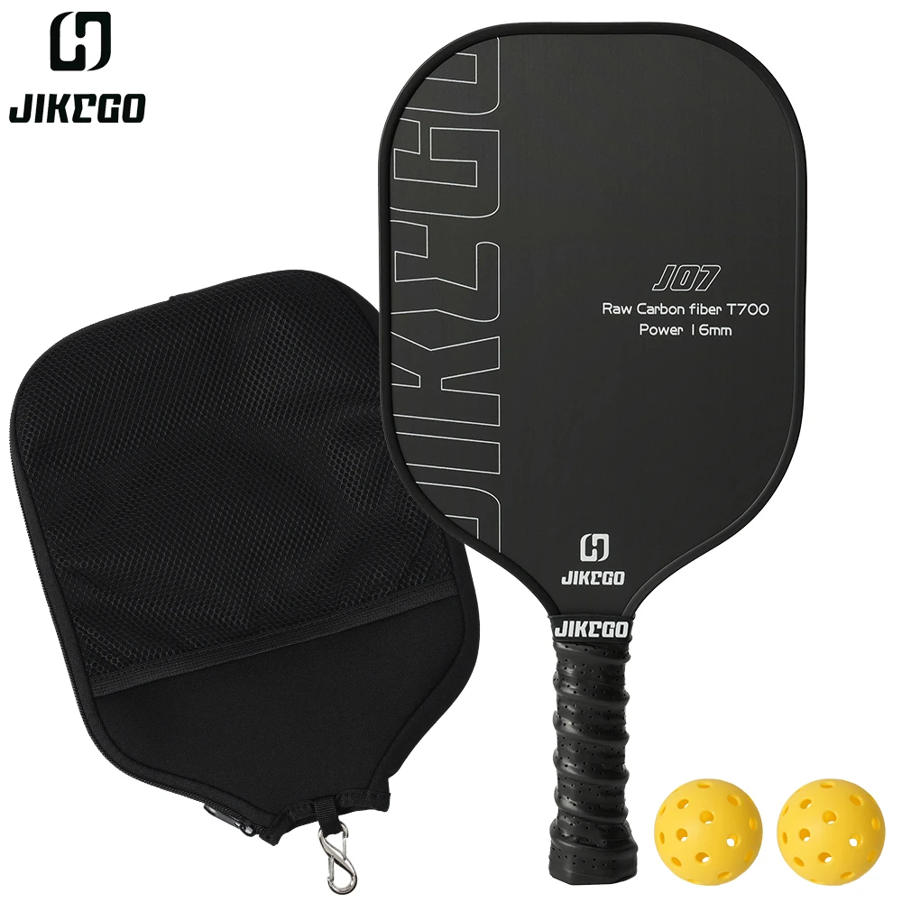 JIKEGO JK003 Raw Carbon Fiber Pickleball Paddle CFS Control Ultra Spin Pickle Balls Racket Cover 16 mm 4.9 inch Grip Standard