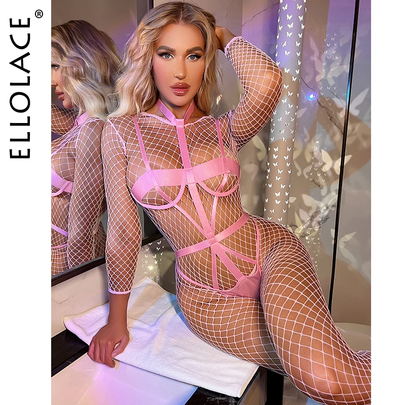 

Ellolace чулки в сетку с Боди Порно повязка 2-Piece сетка Lingere голые женщины без цензуры порно тело розовый