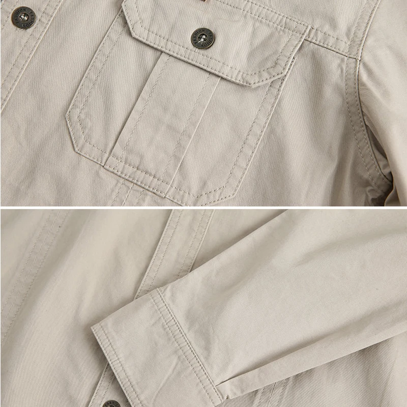 Cotton Shirt Autumn Military Style Men Solid Color Slim Casual Long Sleeve Shirts 5XL