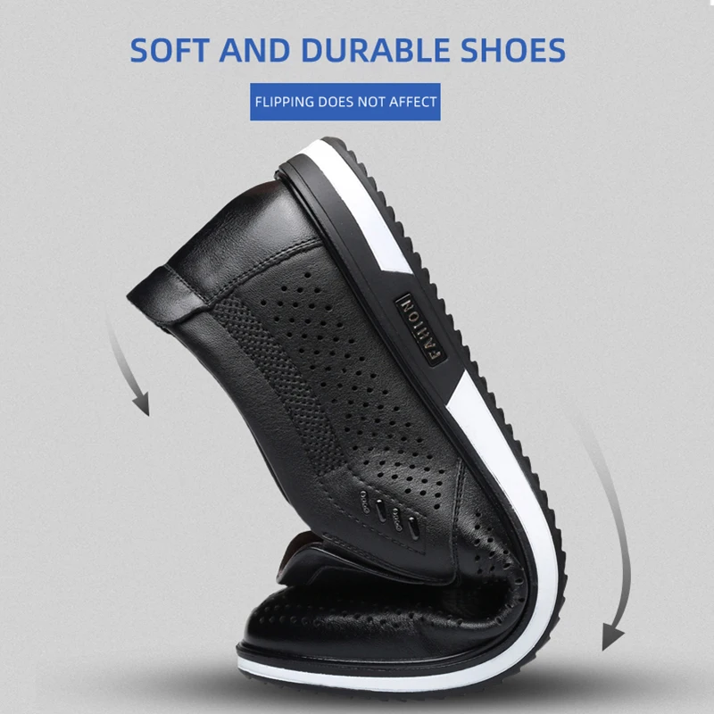 LAORENTOU summer 2024 New White Leather Shoes Hollow Breathable Genuine Leather Casual Men's Shoes Small White Shoes 95268 2