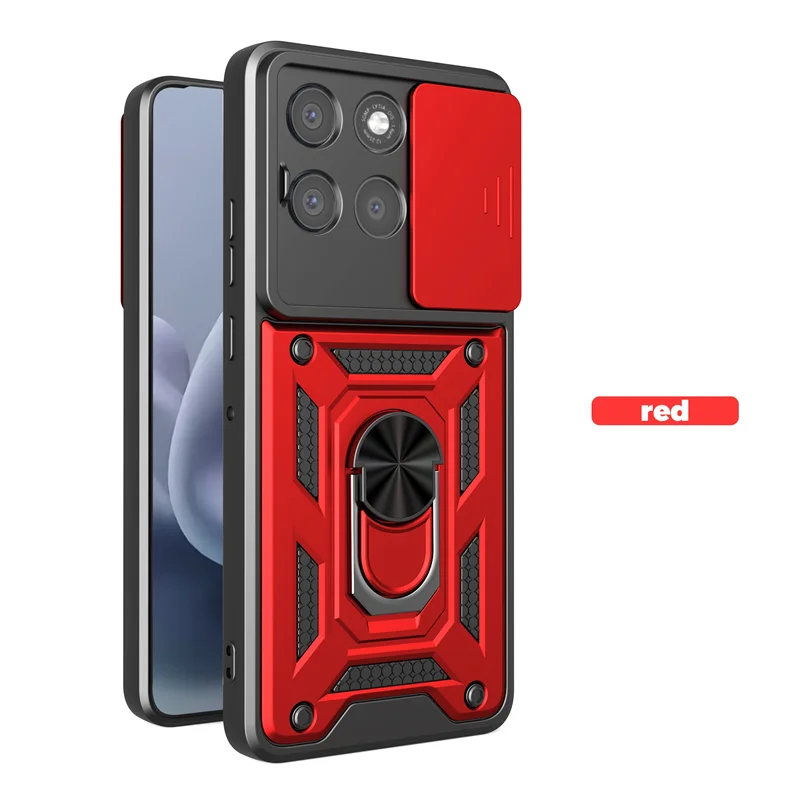 Enhanced Slide Camera Lens Protection Phone Case with Ring Stand - Hybrid Shockproof Back Cover