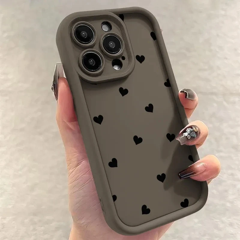 Black Love Heart Soft Matte Phone Case Cover
