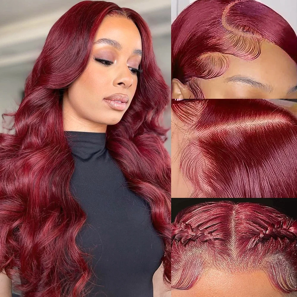 

99j Burgundy Colored Glueless Preplucked Wear to Go 13x4 13x6 Lace Frontal Human Hair Wig Red Brazilian Body Wave Lace Front Wig