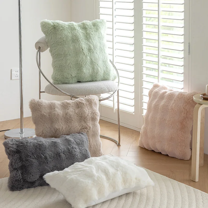 Bubble Velvet Pillow Cover Pure Color Plush Living Room Sofa Cushion Cover Study Bedroom Sample Room Decorative Pillow Cover