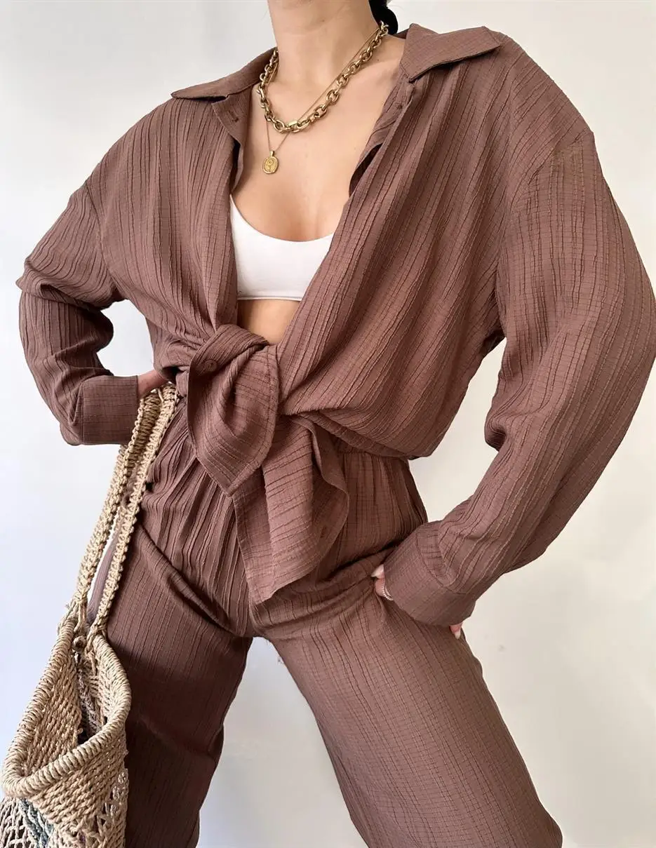 Women's Tracksuit Two Piece Sets Loose Long Sleeve Shirt Tops and Wide Leg Pants Elegant Suits 2022 Summer Casual Female Outfits