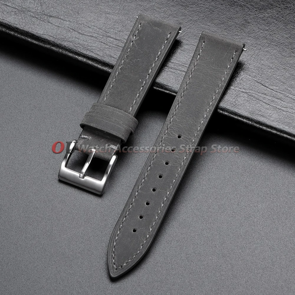 Vintage Crazy Horse Cowhide Leather Quick Release Watch Band Strap