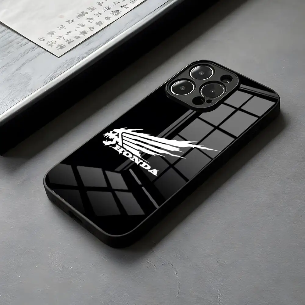 H-Hondase دراجة نارية جراب هاتف الزجاج ل كول آيفون 16 15 14 برو ماكس 13 12 Mini 11 X XS XR 8 Plus لسامسونج S 25 24 23 22 Co