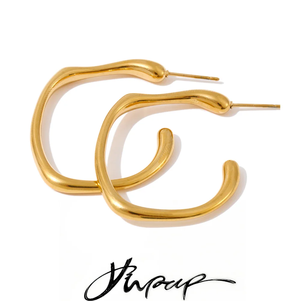 Yhpup Waterproof Minimalist Stainless Steel C-Shape Huggie Earrings