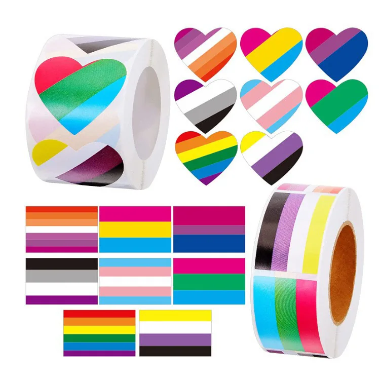 Pride Month Rainbow Decal Scrapbooking Planner Stickers Holiday Heart Shape Decoration Study Work Marks Multifunctional Pasters