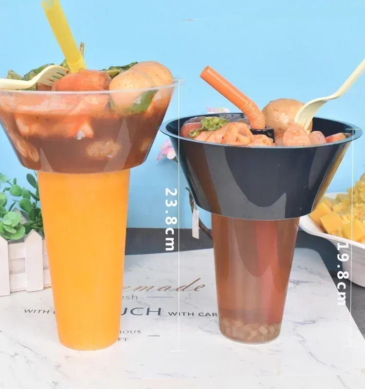 50pcs 500/700ml Disposable Food Cola Cup Thick Plastic Walking Hot Pot Cups Cold Drink Fruits Cup Holder Bowl Vegetable Cups