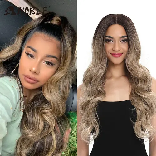 Noble Cosplay Lace Front Wig 30 Inch Lace  Long Wavy 360 0mbre Blonde Wig Red African American Synthetic Wigs For Black Women - Image 3