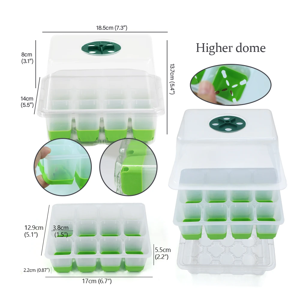 Seed Starter Tray with Transparent Cover & Adjustable Vents 12-Cell Flexible TPE for Seedling Transplanting Indoor Germination