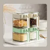 Glass Seasoning Box With Spoon Dustproof Lid Clear Countertop Spice Condiment Salt Sugar Storage Jar Container Kitchen Supplies 2