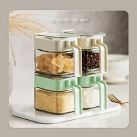 Glass Seasoning Box With Spoon Dustproof Lid Clear Countertop Spice Condiment Salt Sugar Storage Jar Container Kitchen Supplies 2