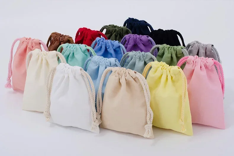 Baumwoll-Kordel zug Aufbewahrung tasche weiße Segeltuch taschen für Süßigkeiten Geschenk verpackung Beutel wieder verwendbare Kleinigkeiten organisieren staub dichte Säcke – Detail 3